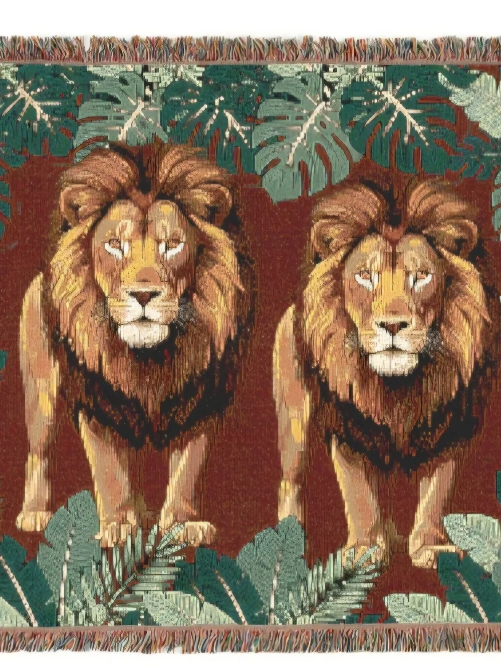 Woven Lion Blanket Tapestry - Brown and Green 3 Sizes Available $52, $72, $99